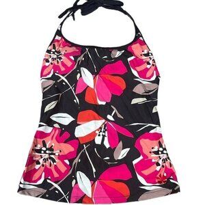 Women's Hapari Black Floral Flowers Tankini Halter Swimsuit Size Small EUC #1626